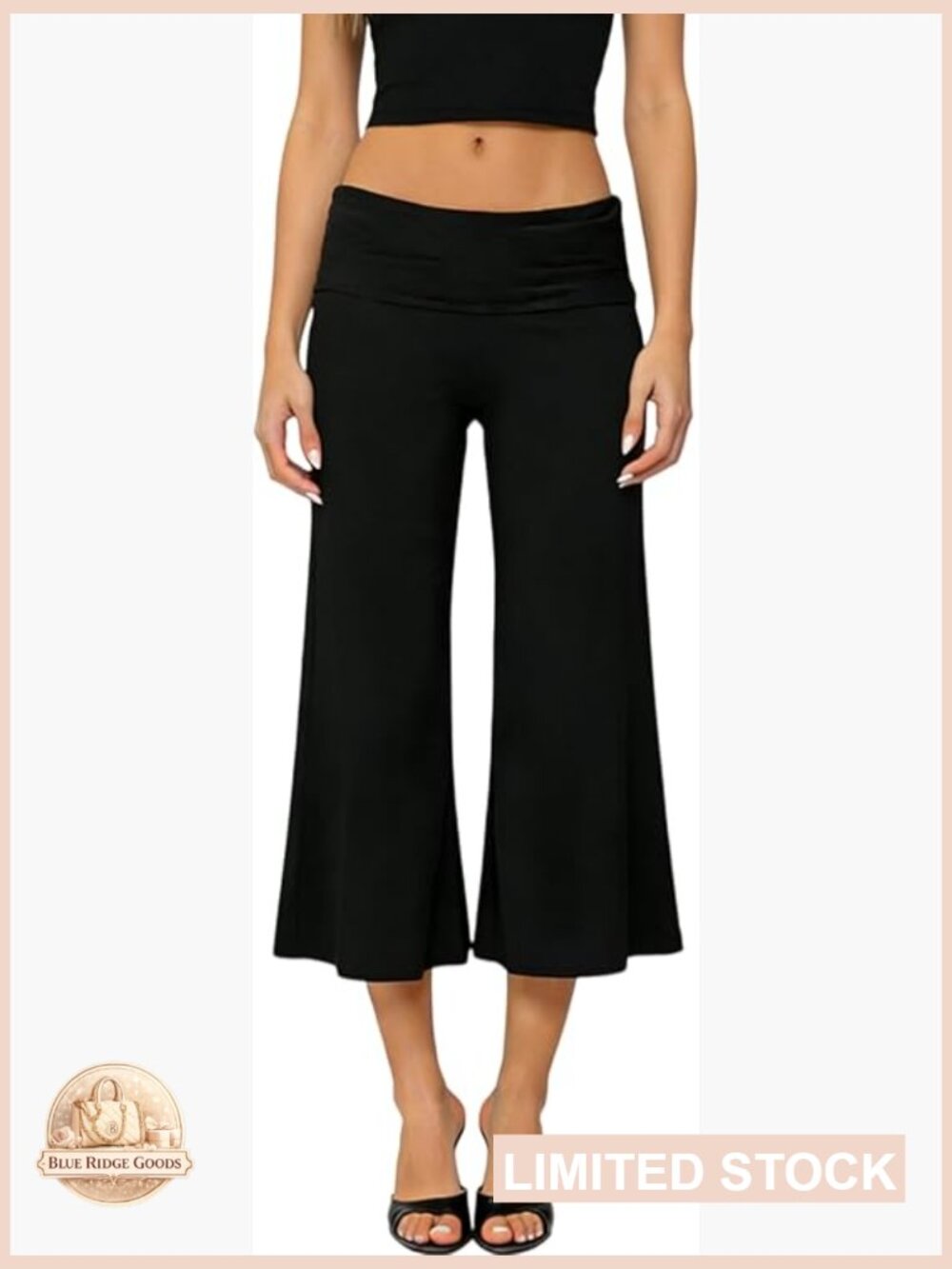 Fold Over Flare Capri Yoga Pants Low Rise Wide Leg Cropped Lounge Capris Flowy